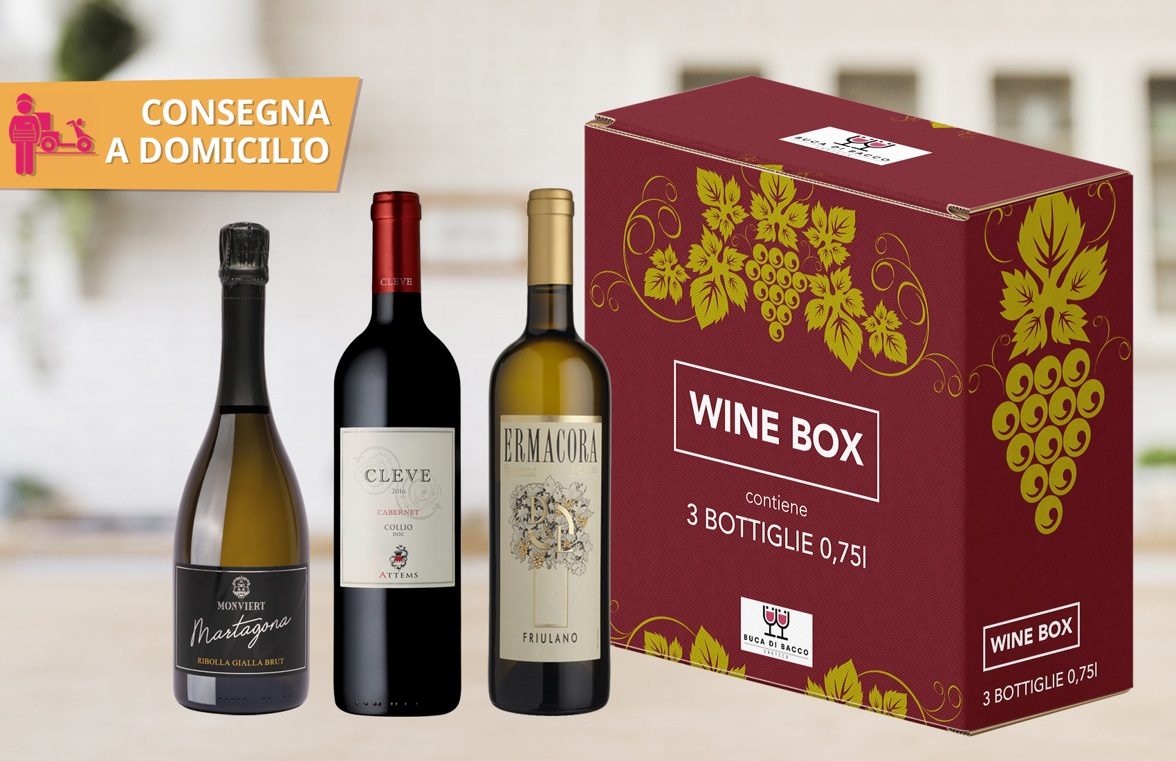 Coupon Box 3 Bottiglie di Vino a Domicilio - Buca di Bacco Udine