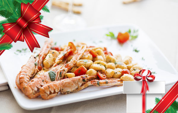 Menu di PESCE x 2 persone Scampi e Branzino "REGALO NATALE" -50% di sconto